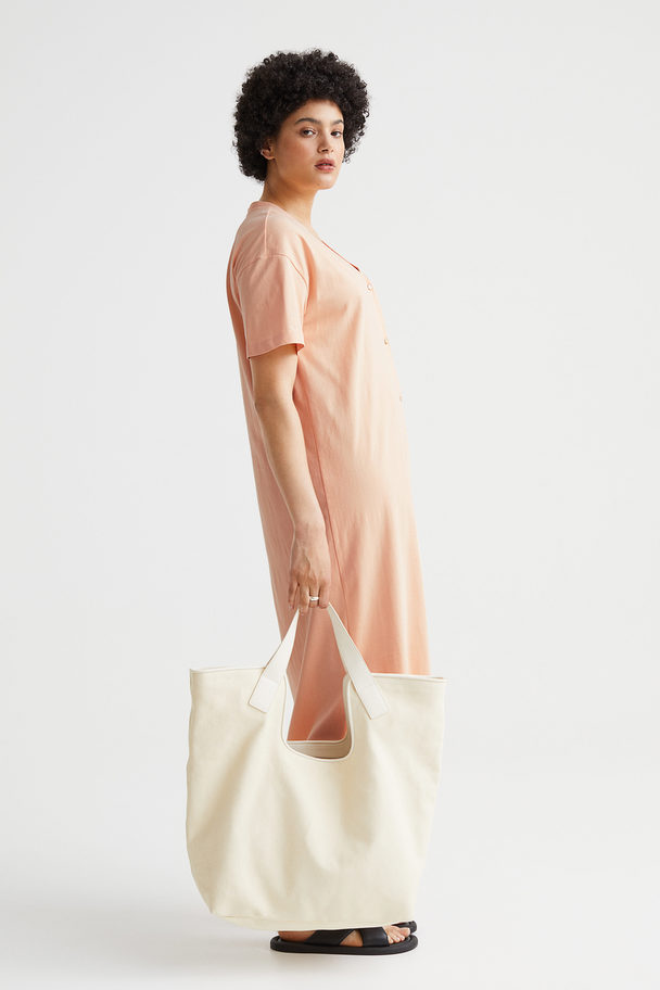 H&M Button-front Jersey Dress Light Apricot