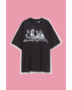 Oversized T-Shirt mit Druck Schwarz/Blackpink