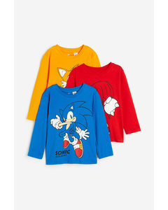3-pack Long-sleeved T-shirts Bright Blue/sonic The Hedgehog
