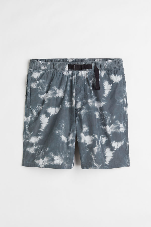 H&M Relaxed Fit Belted Shorts Dark Turquoise/tie-dye