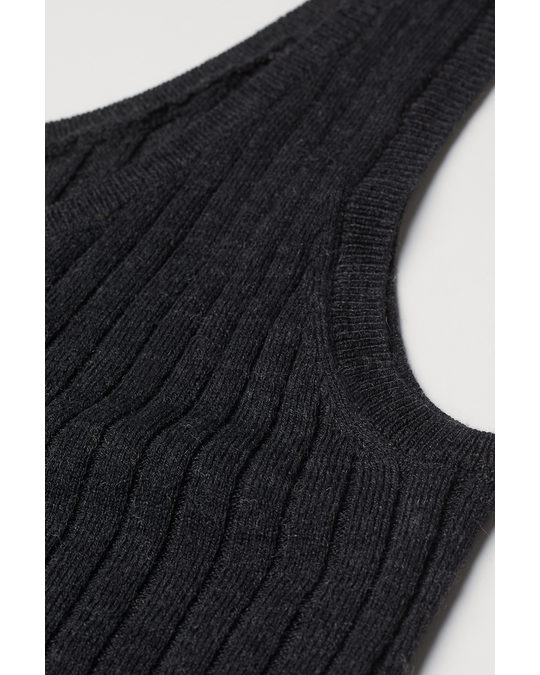H&M Rib-knit Cropped Top Dark Grey Marl