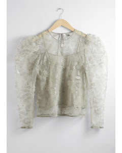 Sheer Embroidered Organza Blouse Light Green