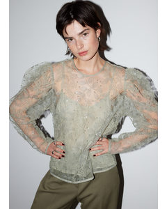 Sheer Embroidered Organza Blouse Light Green