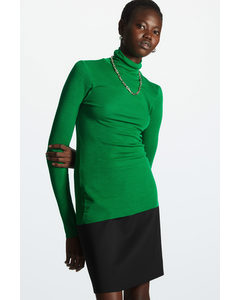 Slim-fit Merino Wool Turtleneck Top Green