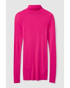 Slim-fit Merino Wool Turtleneck Top Bright Pink