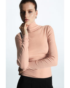 Slim-fit Merino Wool Turtleneck Top Dusty Light Pink