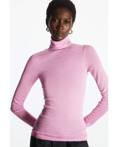Slim-fit Merino Wool Turtleneck Top Light Pink