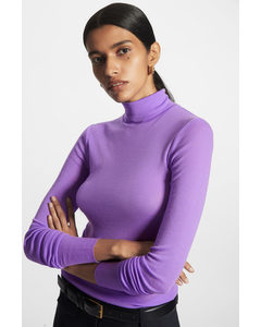 Slim-fit Merino Wool Turtleneck Top Purple