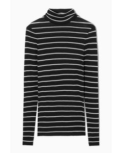 Merino Wool Turtleneck Top Black / White / Striped