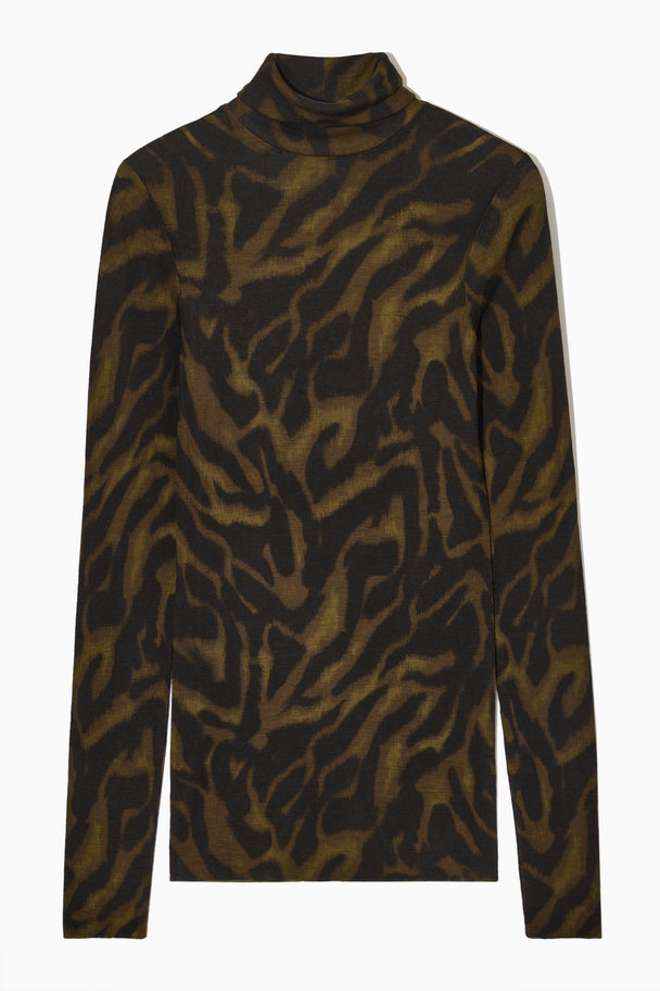 COS Slim-fit Merino Wool Turtleneck Top Brown / Tiger Print