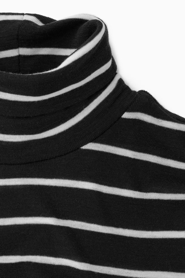 COS Merino Wool Turtleneck Top Black / White / Striped