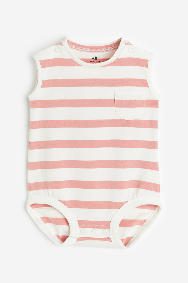 H&M Sleeveless Cotton Jersey Bodysuit Light Pink/striped