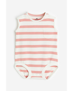 Sleeveless Cotton Jersey Bodysuit Light Pink/striped