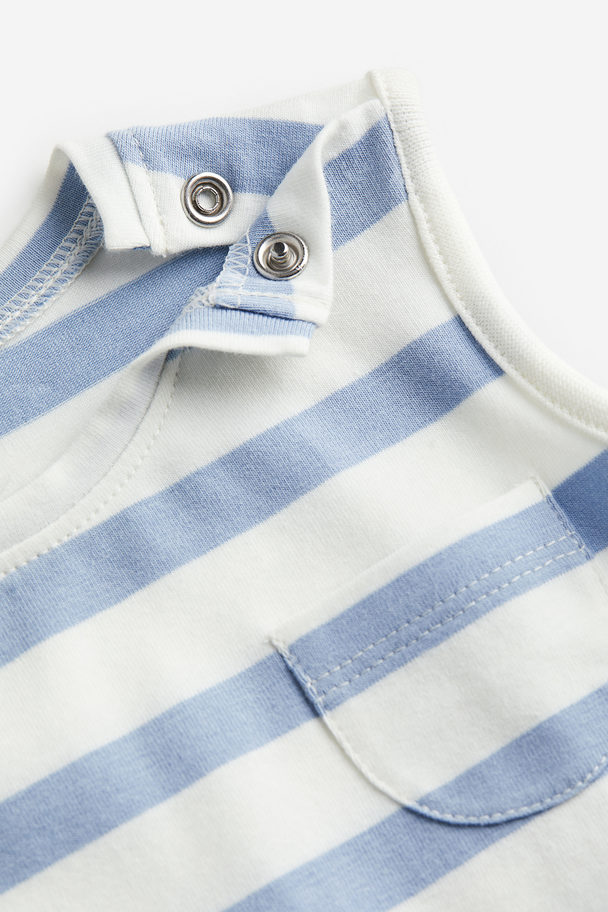 H&M Sleeveless Cotton Jersey Bodysuit Light Blue/striped