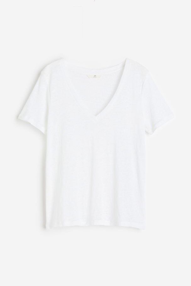 H&M T-Shirt aus Leinen Weiß