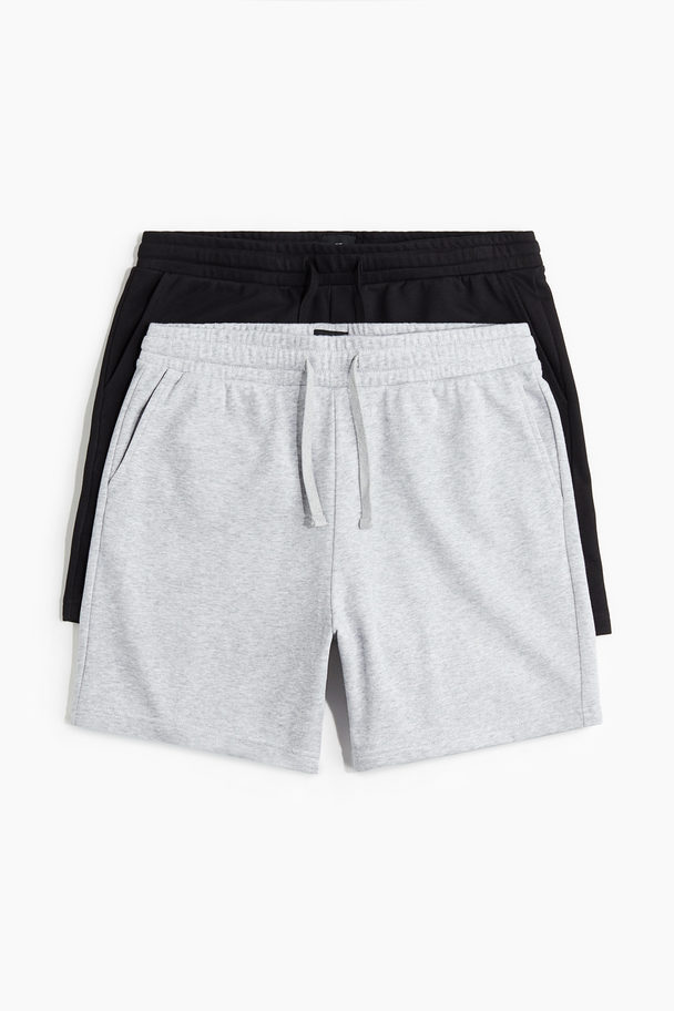 H&M 2er-Pack Sweatshorts in Regular Fit Schwarz/Graumeliert