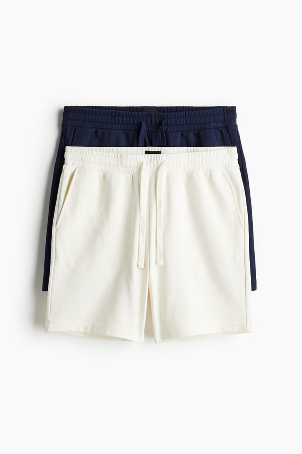 H&M 2-pack Regular Fit Sweatshorts White/navy Blue