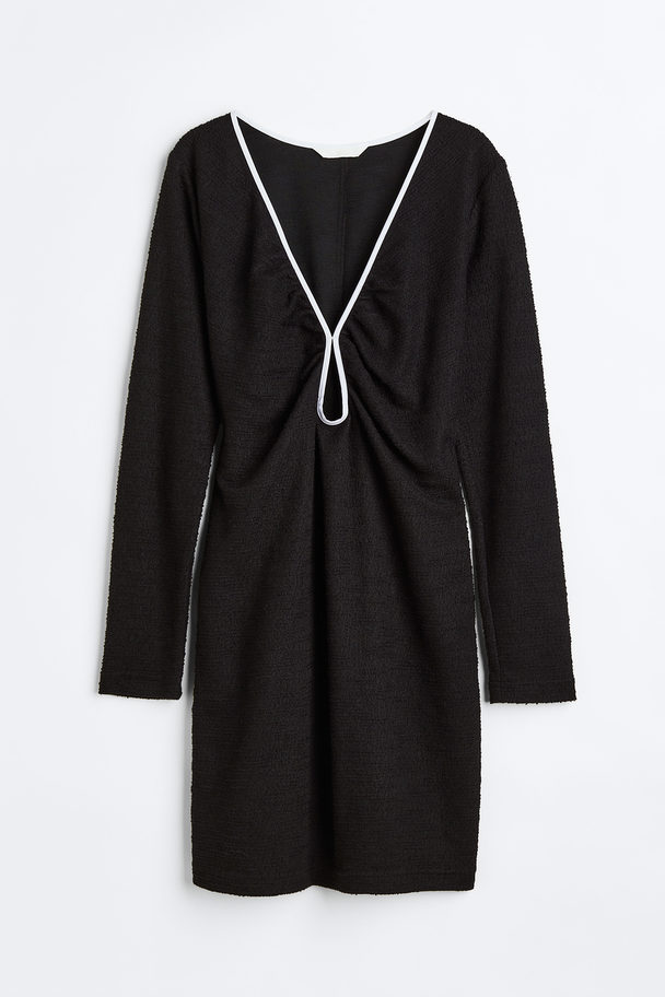 H&M Bouclé-Kleid mit Keyhole-Detail Schwarz/Weiß