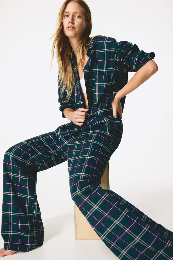 H&M Pyjamasskjorte Og -bukse Mørk Grønn/rutet
