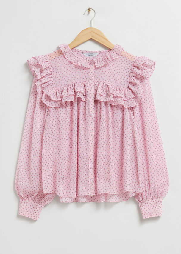 & Other Stories Frilled Blouse Pink Print