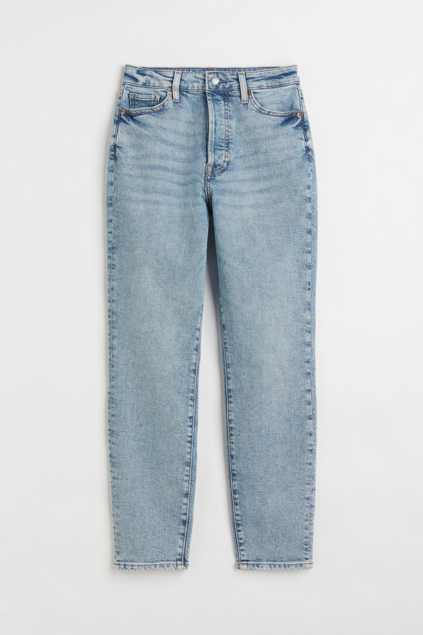 H&M Mom Fit Ultra High Ankle Jeans Lys Denimblå
