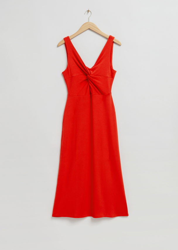 & Other Stories Ribbed Twist-front Midi Dress Bright Red