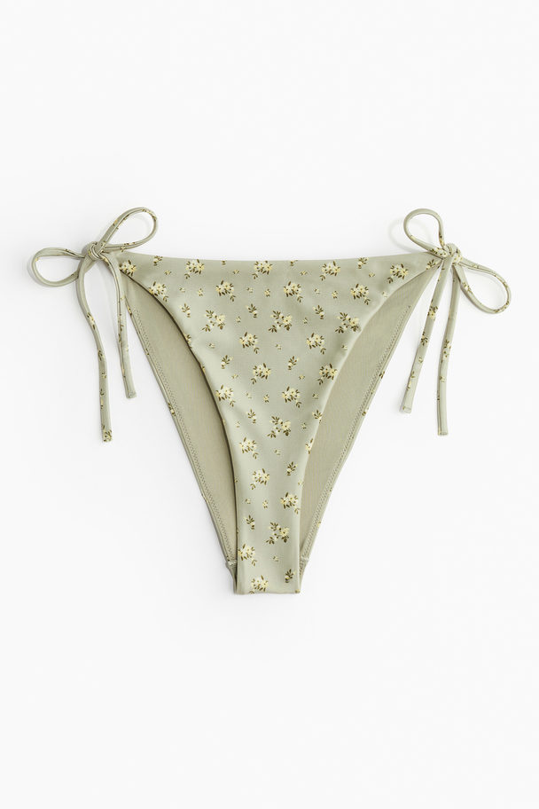 H&M Tie-Tanga Bikinihose Mattgrün/Geblümt