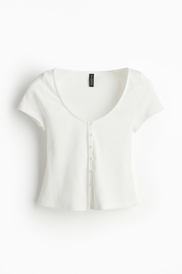 H&M Ribbed Button-front Top Cream
