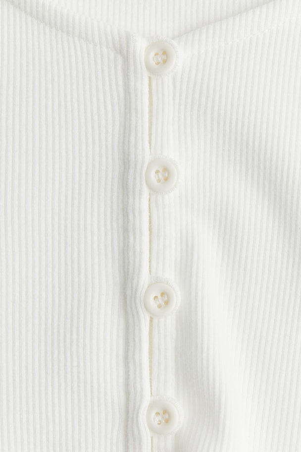 H&M Ribbed Button-front Top Cream