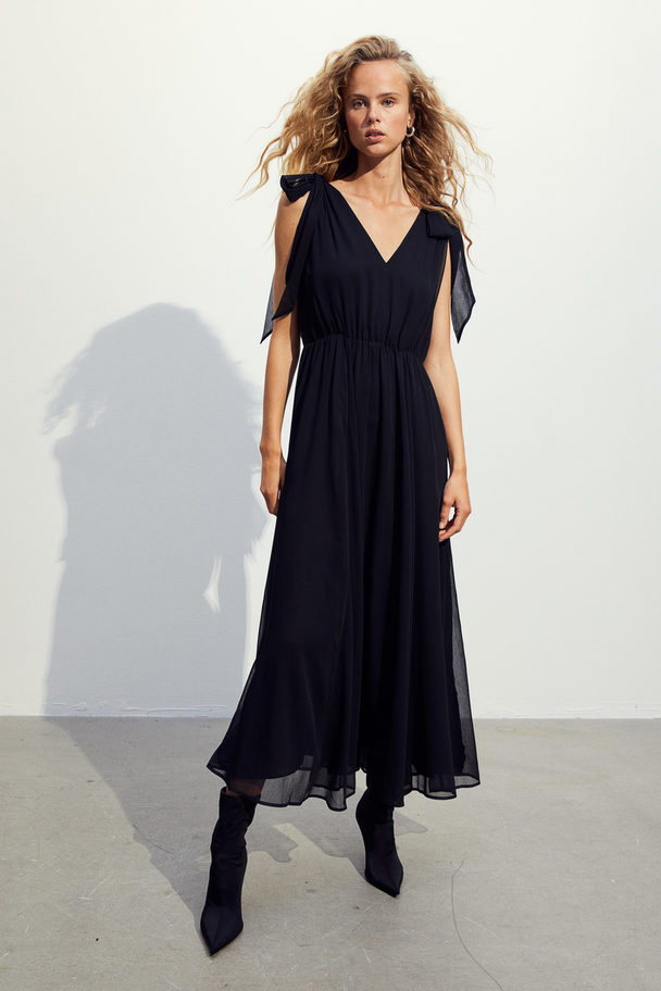 H&M Bow-detail Maxi Dress Black