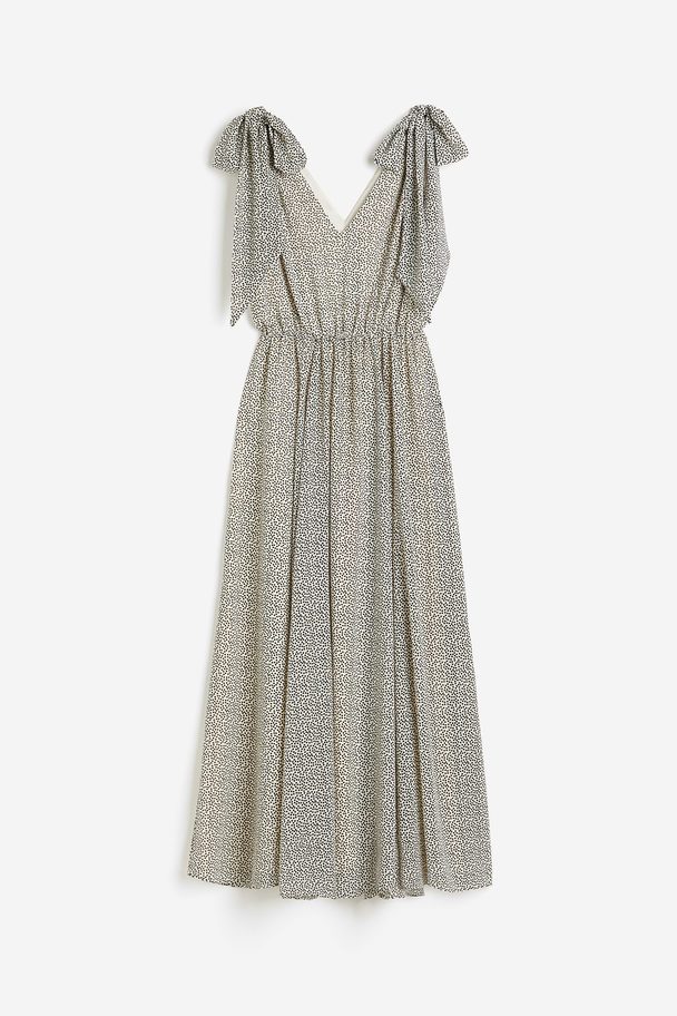H&M Maxi-jurk Met Strikdetail Roomwit/stippen