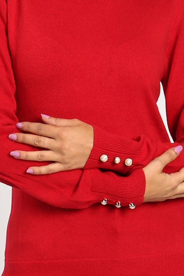 William de Faye Turtleneck Sweater With Pearl Buttons On Sleeves