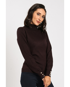 Turtleneck Sweater With Pearl Buttons On Sleeves