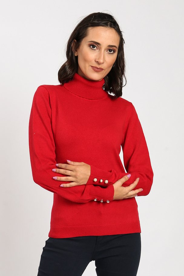William de Faye Turtleneck Sweater With Pearl Buttons On Sleeves