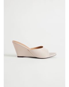 Leather Wedge Sandals Beige