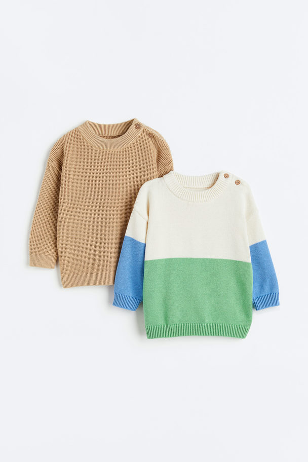 H&M 2-pack Cotton Jumpers Beige/block-coloured