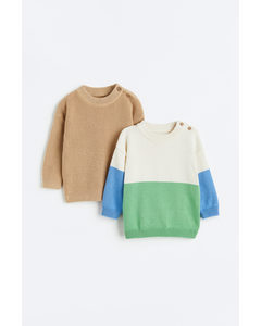 2-pack Cotton Jumpers Beige/block-coloured