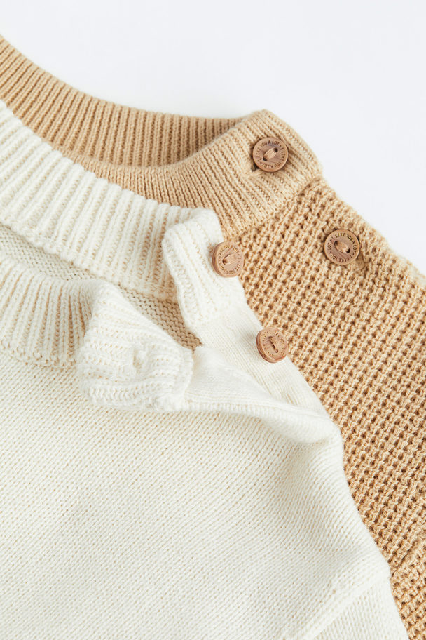 H&M 2-pack Cotton Jumpers Beige/block-coloured