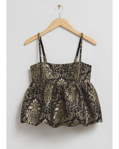 Strappy Jacquard Top Gold Florals
