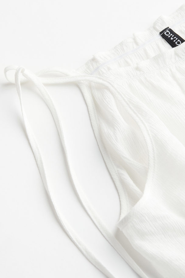 H&M Tie-strap Frill-trimmed Top White