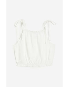Tie-strap Frill-trimmed Top White