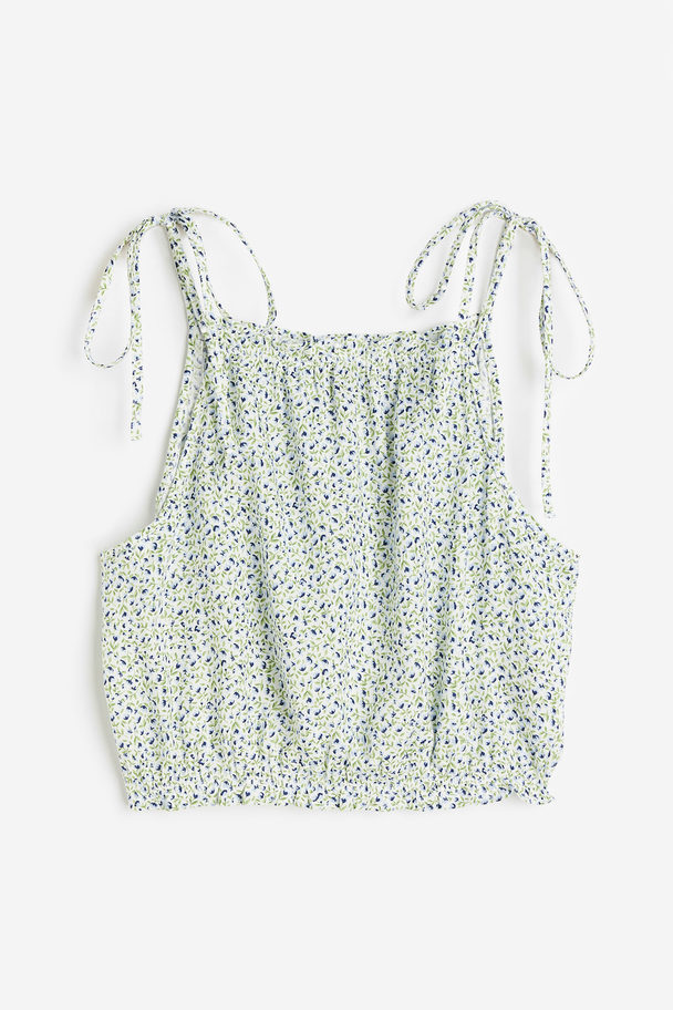 H&M Tie-strap Frill-trimmed Top Light Green/floral