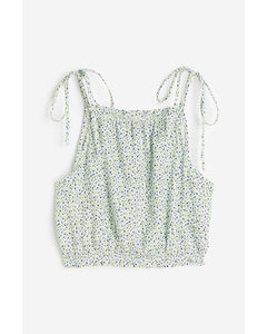 Tie-strap Frill-trimmed Top Light Green/floral