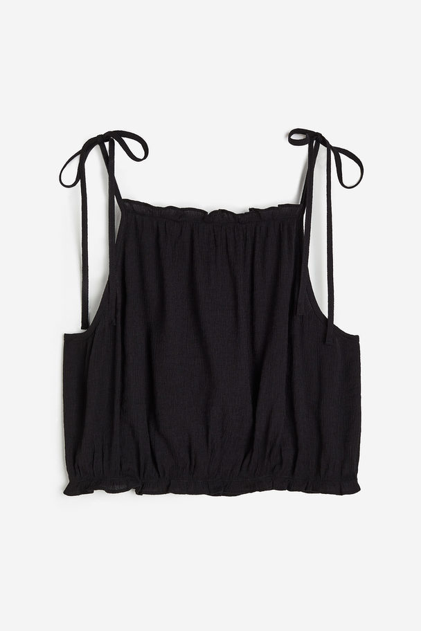 H&M Tie-strap Frill-trimmed Top Black