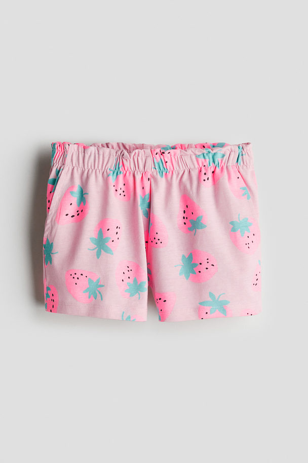 H&M Patterned Paper Bag Shorts Light Pink/strawberries