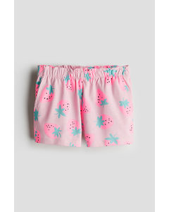 Gemusterte Paperbag-Shorts Hellrosa/Erdbeeren