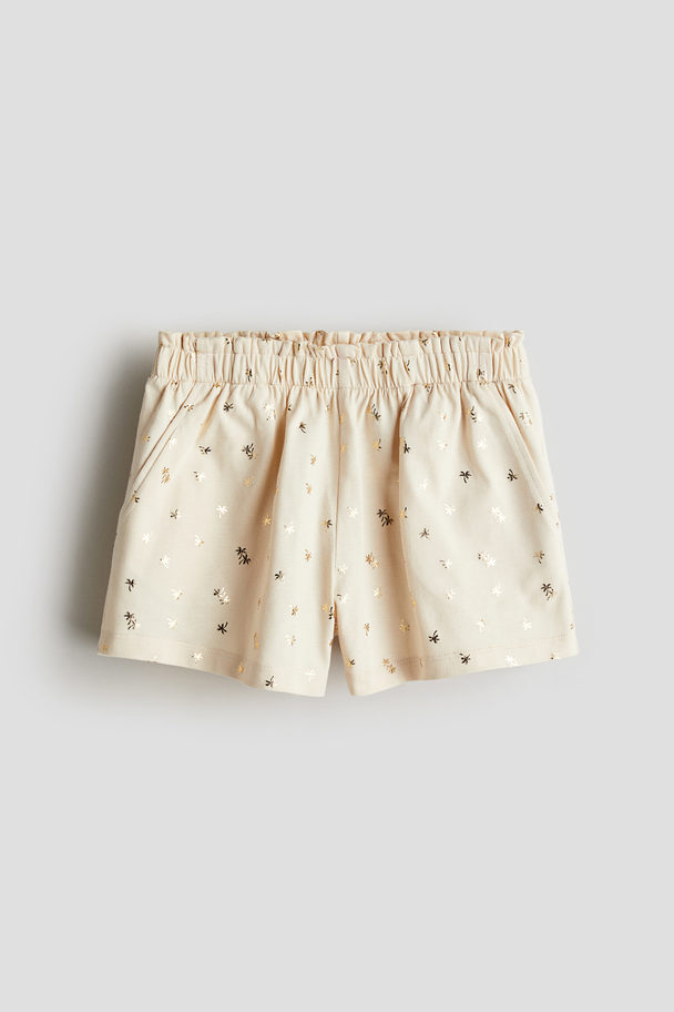 H&M Gemusterte Paperbag-Shorts Beige/Palmen