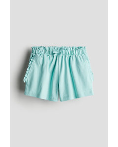 Patterned Paper Bag Shorts Turquoise
