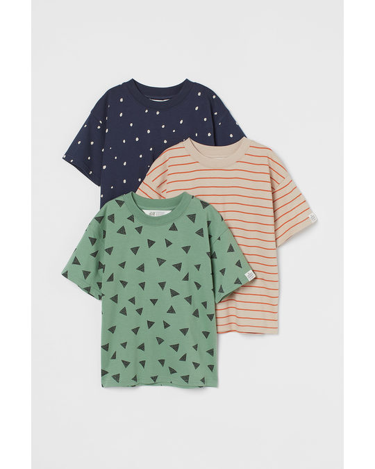 H&M 3-pack Oversized T-shirts Green/blue/beige