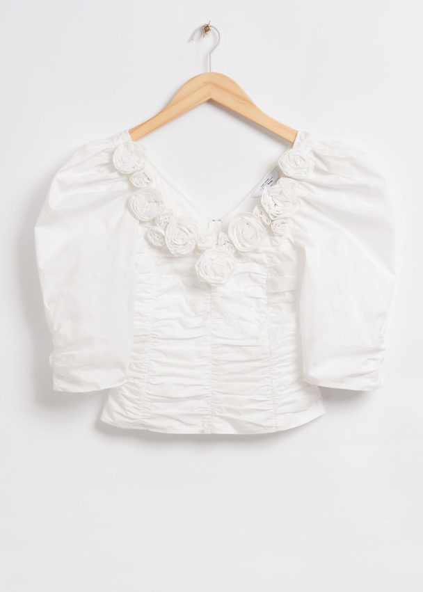 & Other Stories Rose Adorned Balloon Sleeve Blouse White